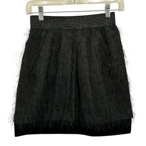 Lanvin en Bleu Fringe Feather Skirt Women's SZ 36 Black Dinner Evening Party Fun